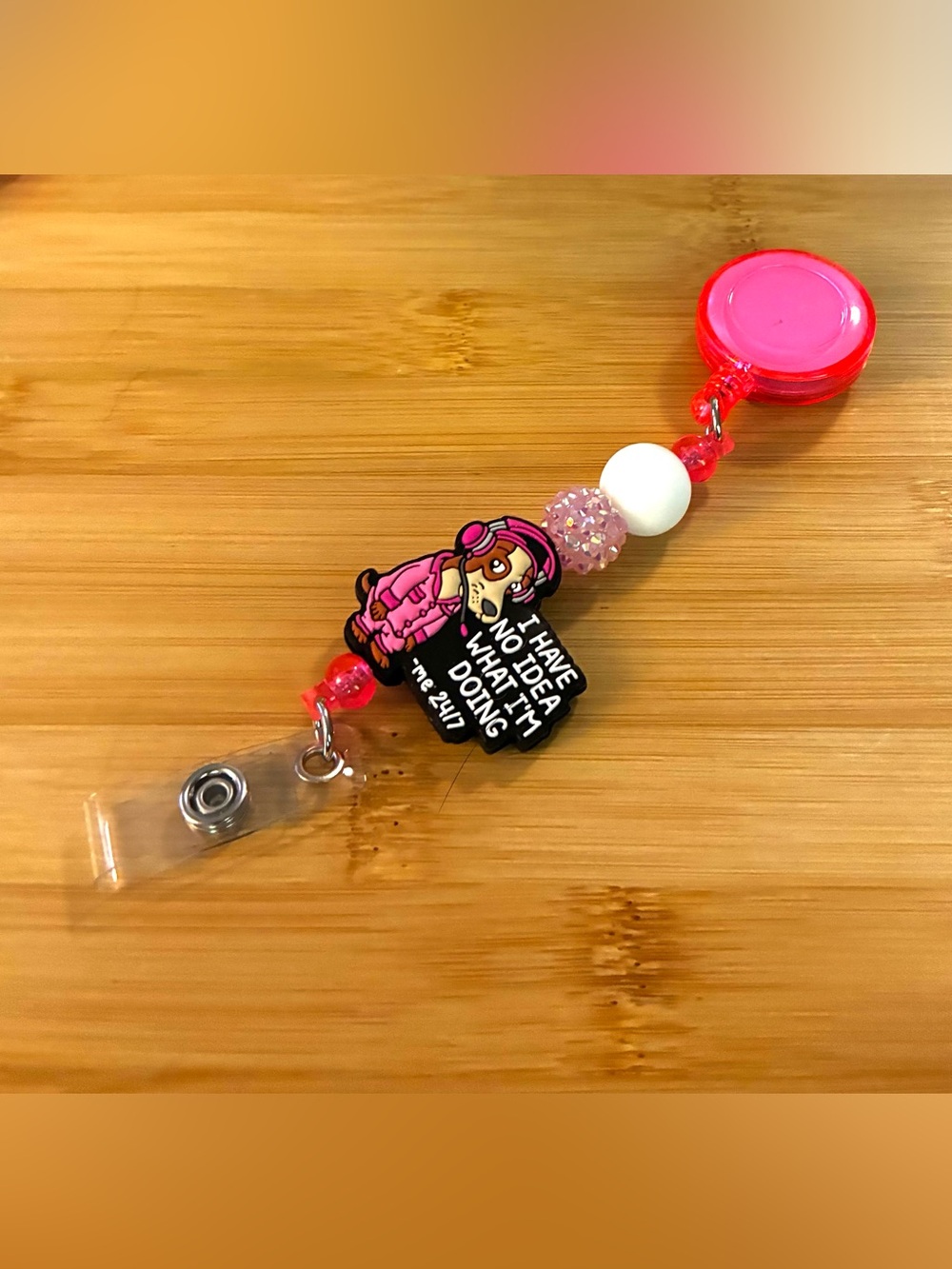 Pink Cute Beaded Badge Reel